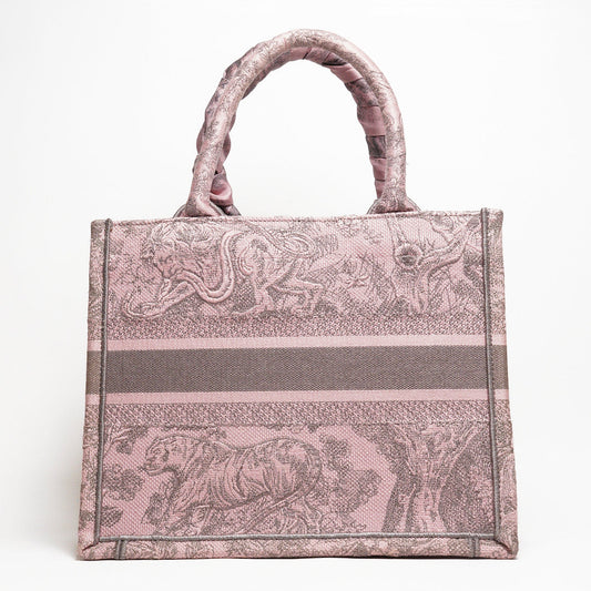 Dior動物園粉色小號Book Tote+送提把粉色絲巾
