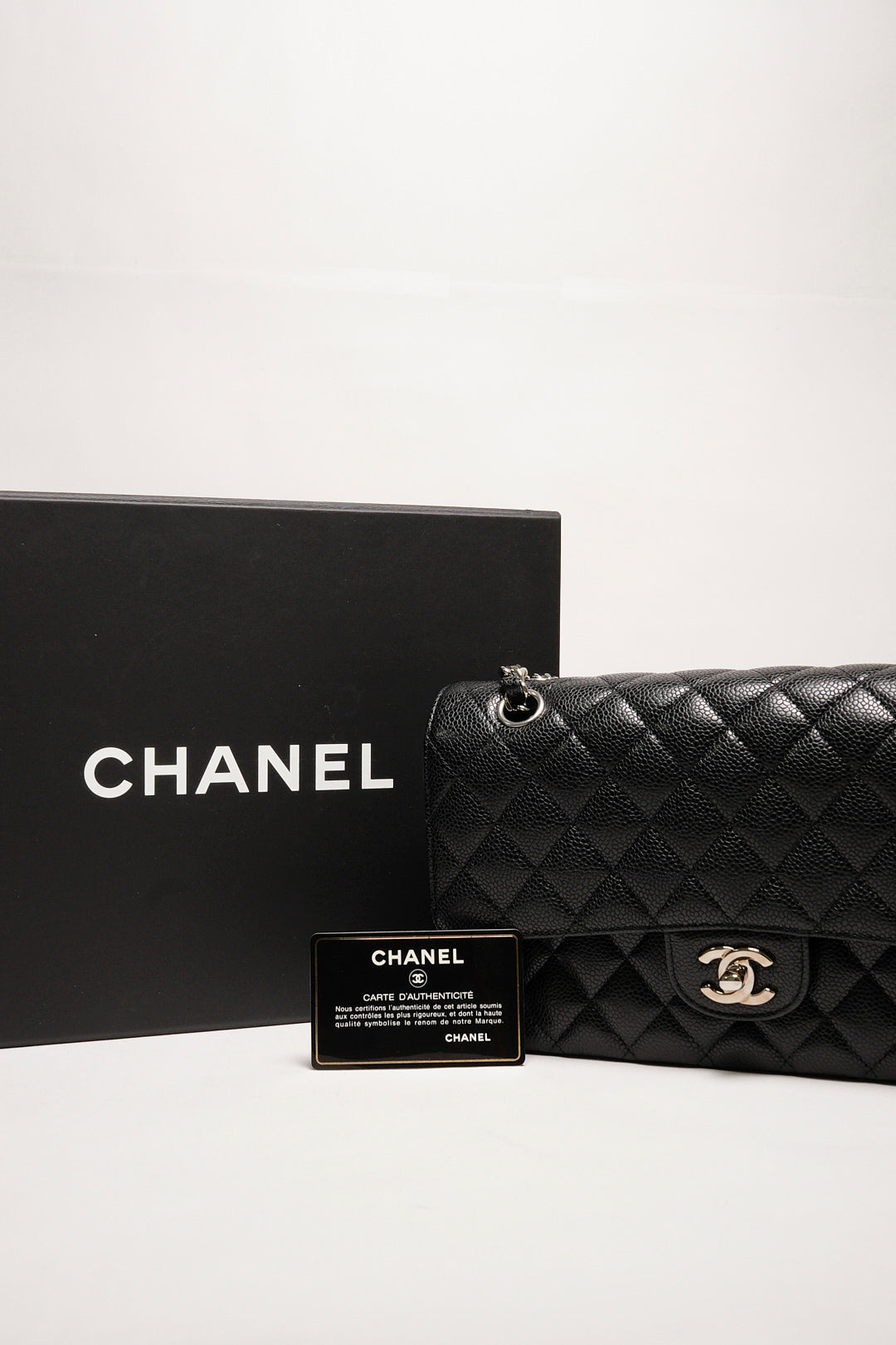 Chanel 香奈兒 荔枝皮黑銀CF25