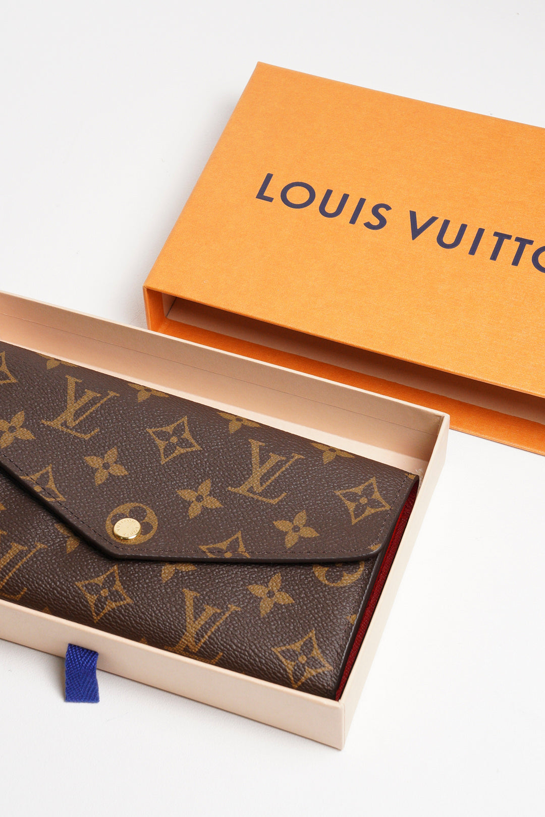 LOUIS VUITTON 老花長夾 Monogram帆布內裡拚色信封式長夾(紅色)
