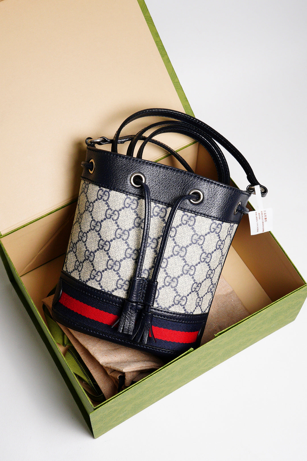GUCCIi Supreme Ophidia 水桶斜背包(黑藍色)