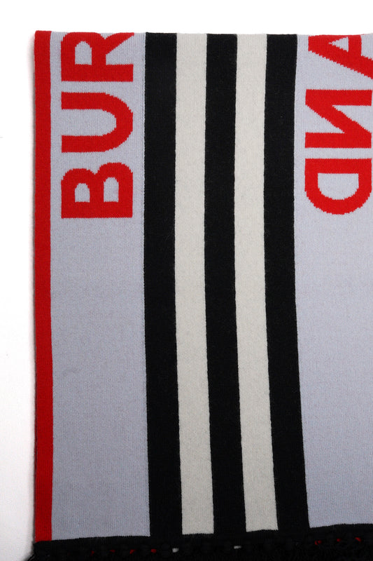 Burberry 羊毛英文LOGO圍巾(紅白條紋)