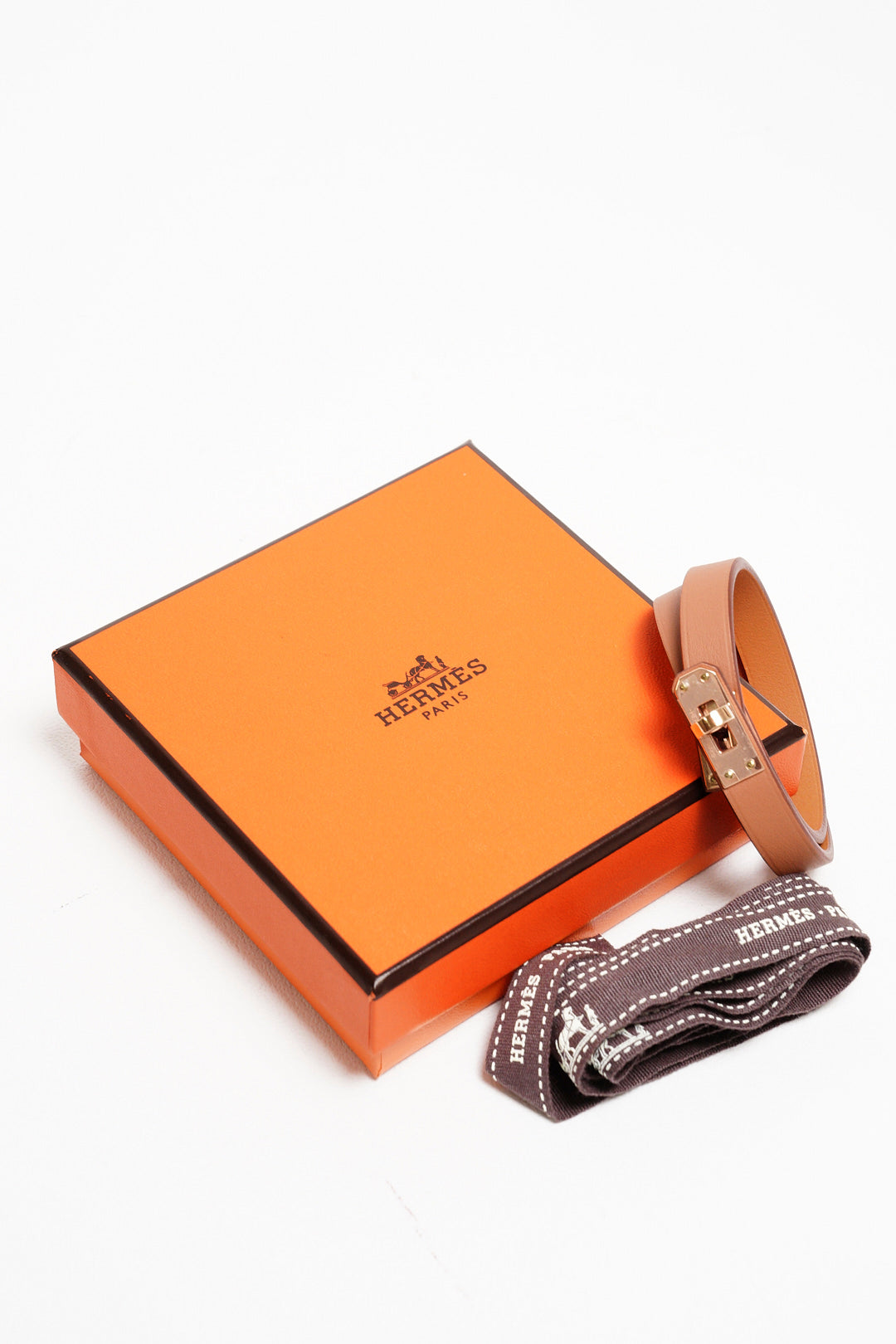 Hermès Mini Kelly Double Tour bracelet 棕色配玫瑰金色