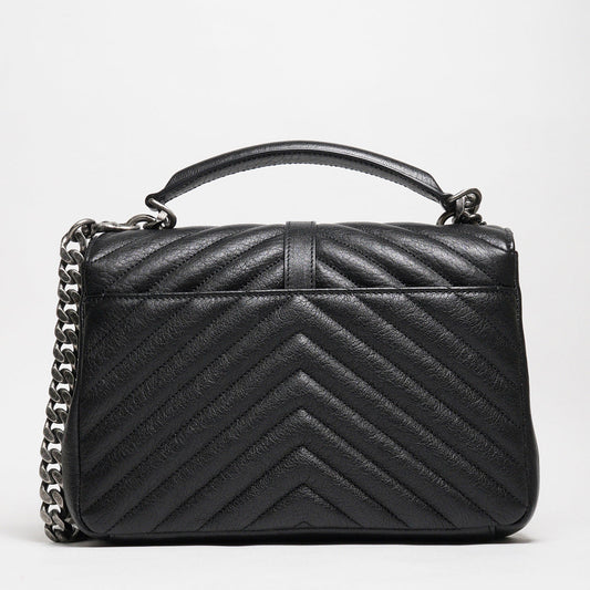 YSL Saint Laurent College 學院包/鏈條包(黑色/銀釦)