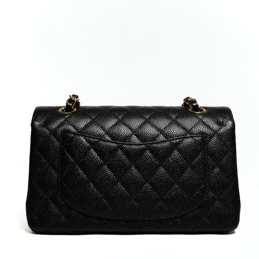 Chanel 經典款荔枝皮CF 23cm 黑色金鍊