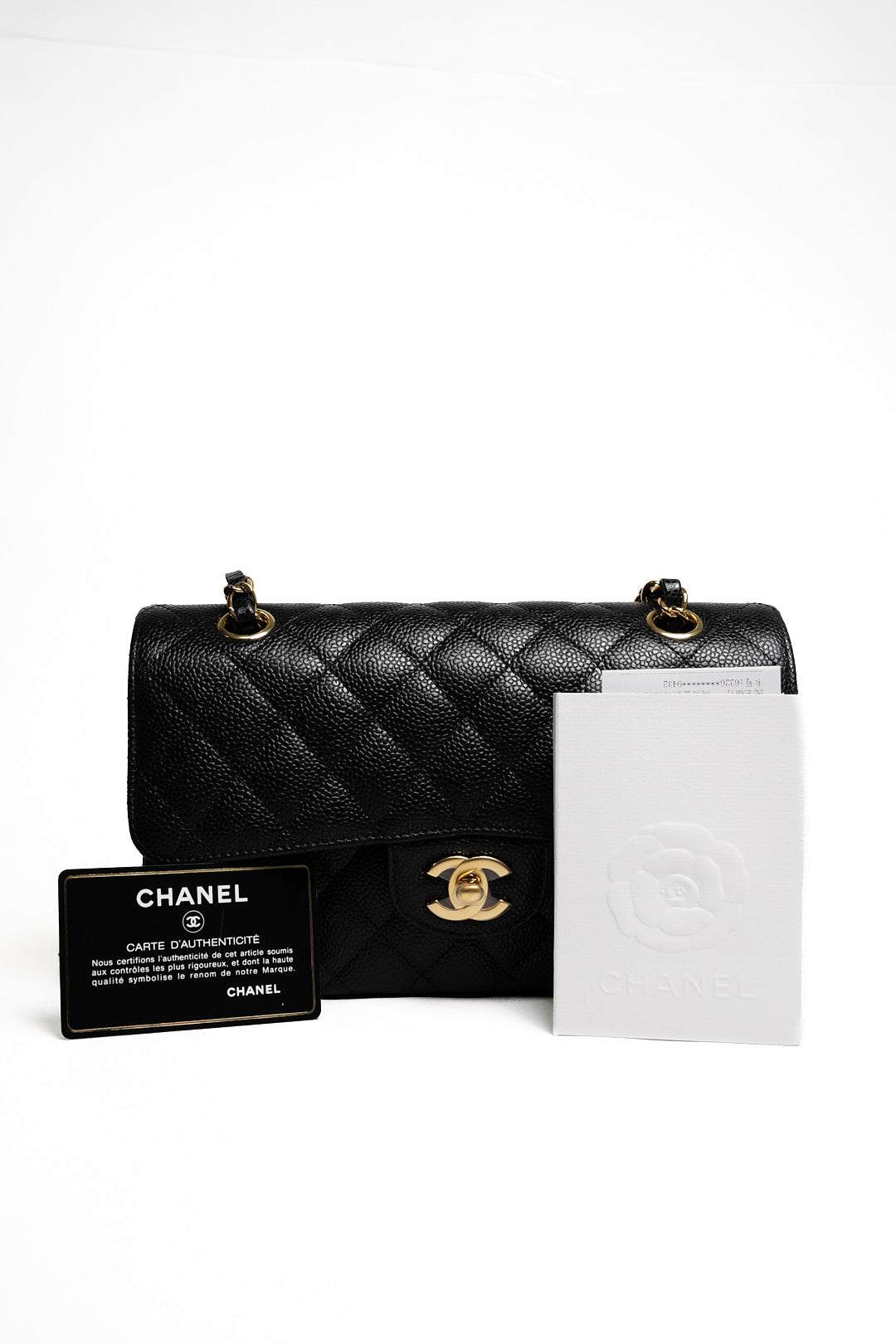 Chanel 經典款荔枝皮CF 23cm 黑色金鍊