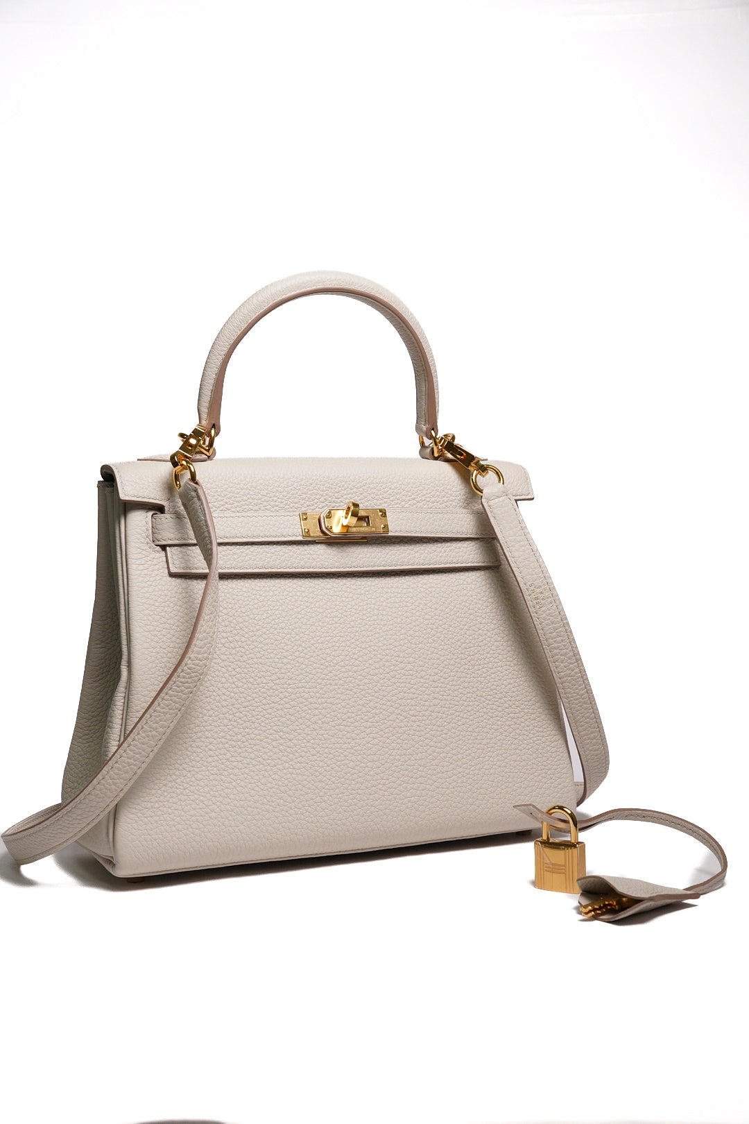 HERMÈS 愛馬仕 Kelly 25 外縫 10 奶昔白 Craie Epsom牛皮 金扣 W刻