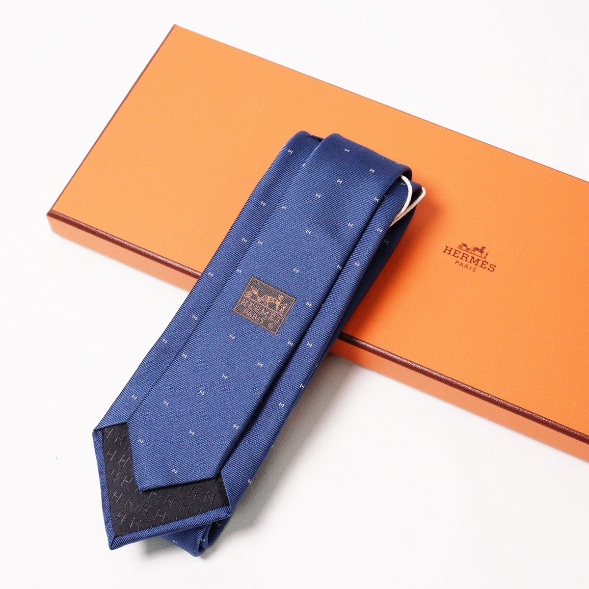 Hermès H Aleatoire 領帶 深藍色