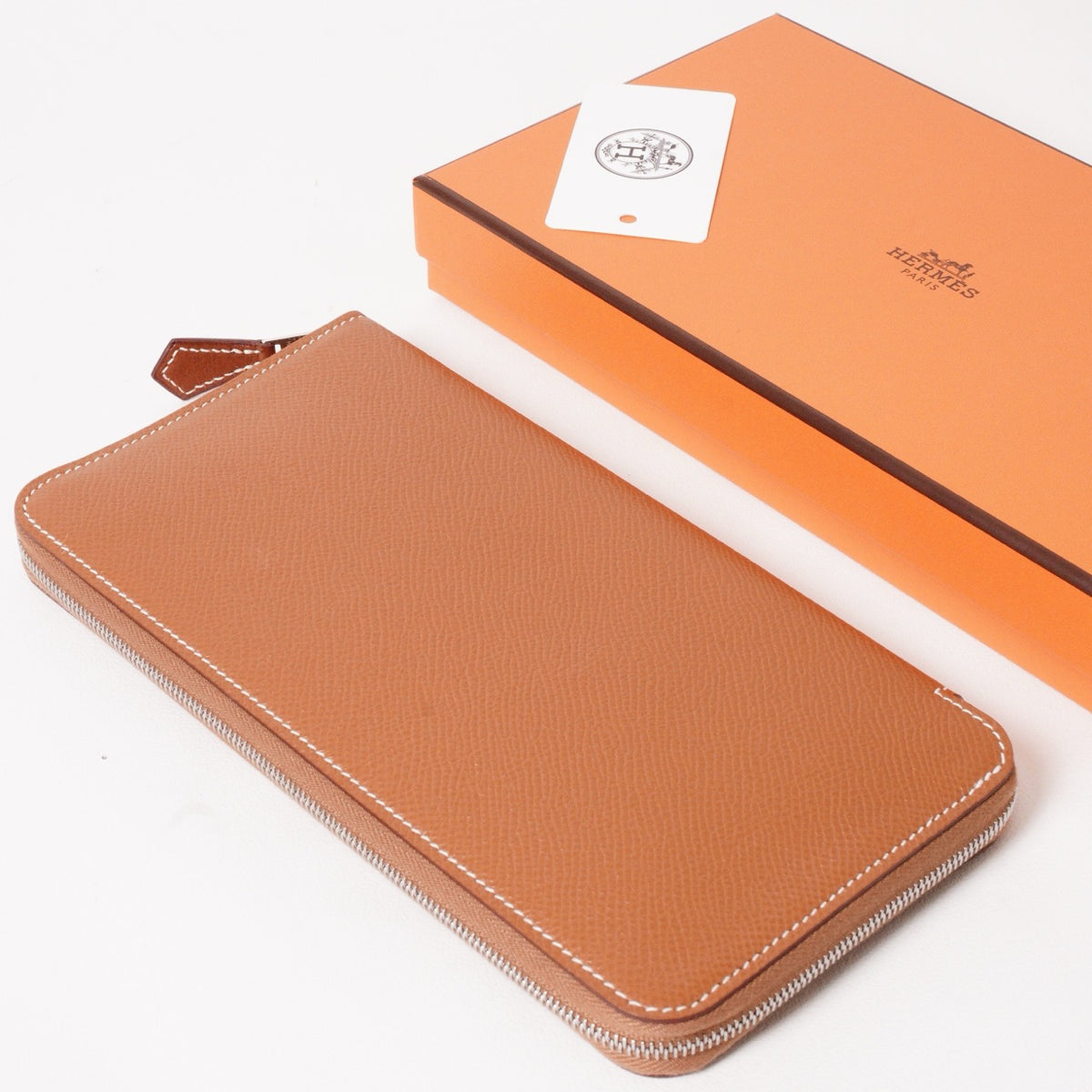 Hermès Epsom En Liberte 圖案絲巾皮革長夾-D刻