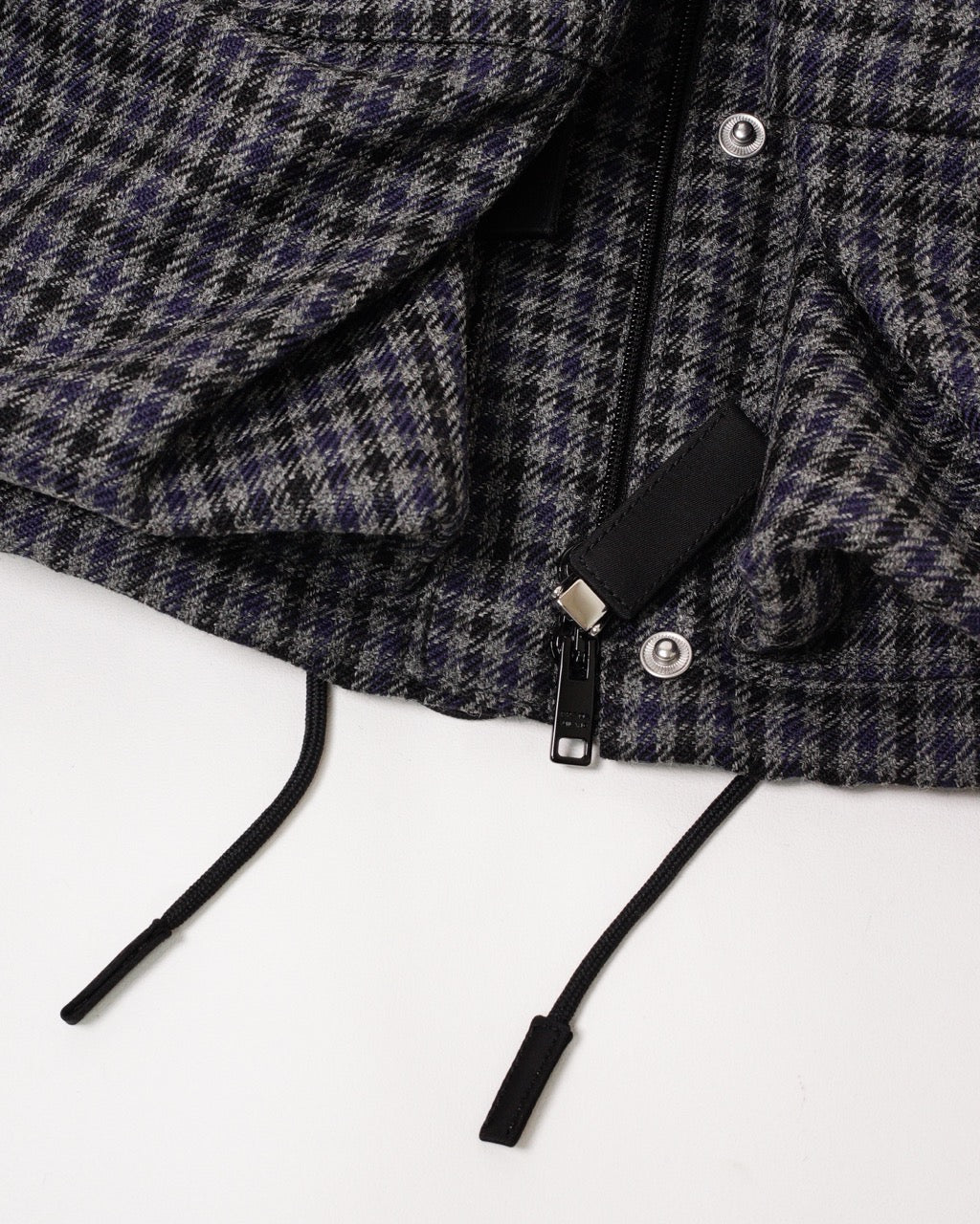 Prada 復古千鳥格紋連帽外套 藍黑色