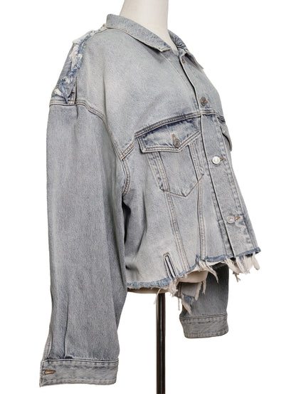 Balenciaga 水洗抽鬚破壞牛仔外套 淺藍色