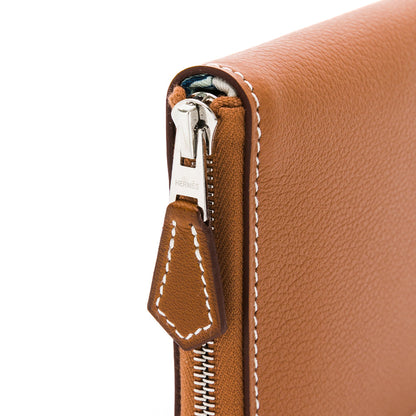 HERMES 牛皮拉鍊絲巾短夾 (褐色)(棕色)