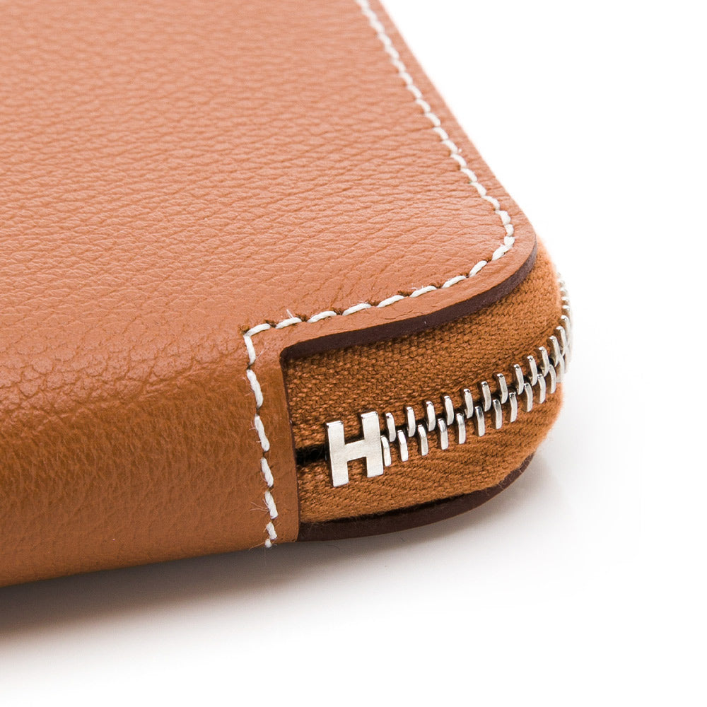 HERMES 牛皮拉鍊絲巾短夾 (褐色)(棕色)