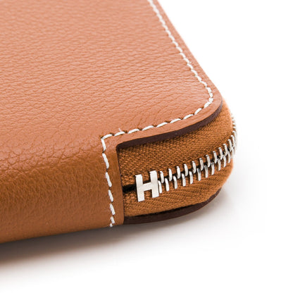 HERMES 牛皮拉鍊絲巾短夾 (褐色)(棕色)