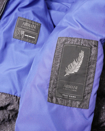 Armani 連帽仿舊單寧印花羽絨外套