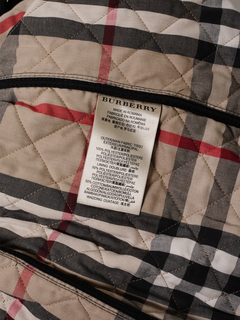 Burberry 黑色菱格紋鋪棉立領外套