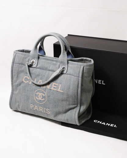 Chanel Deauville 單寧仿舊海灘包 藍色
