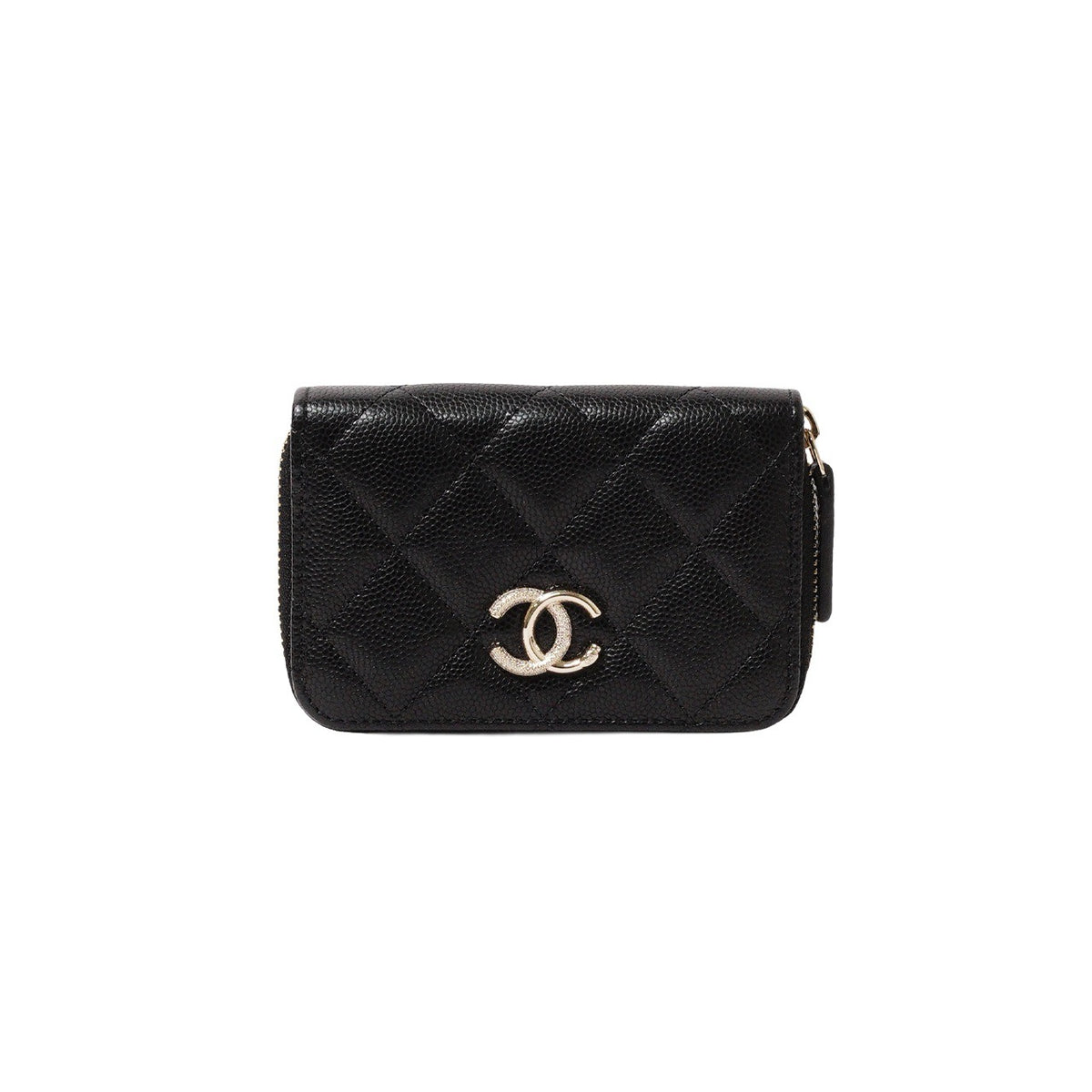 Chanel 經典CC水鑽LOGO 小牛皮ㄇ字拉鍊零錢包 2025年9月購買