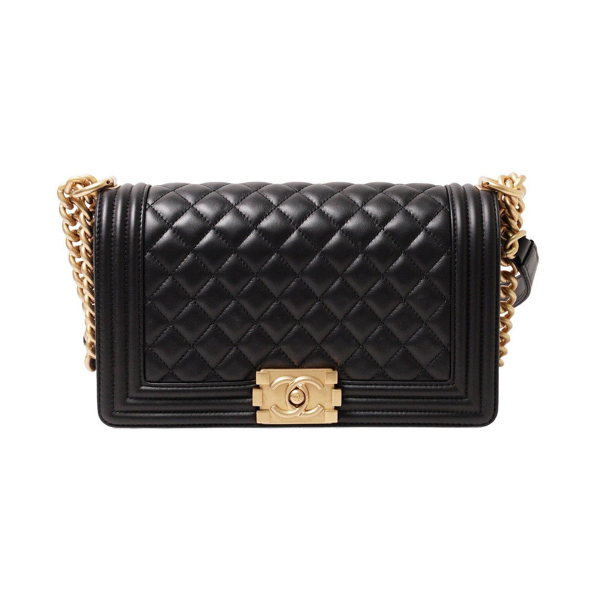 BOY CHANEL 經典金釦黑色小羊皮菱格紋