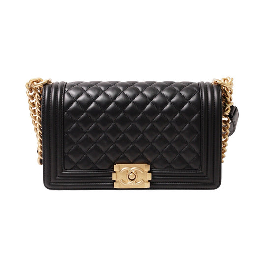 BOY CHANEL 經典金釦黑色小羊皮菱格紋