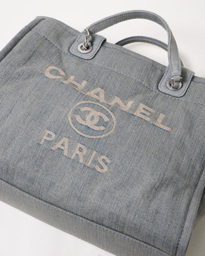 Chanel Deauville 單寧仿舊海灘包 藍色