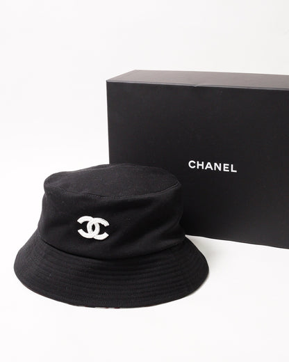 CHANEL 經典雙C珠珠漁夫帽 黑色