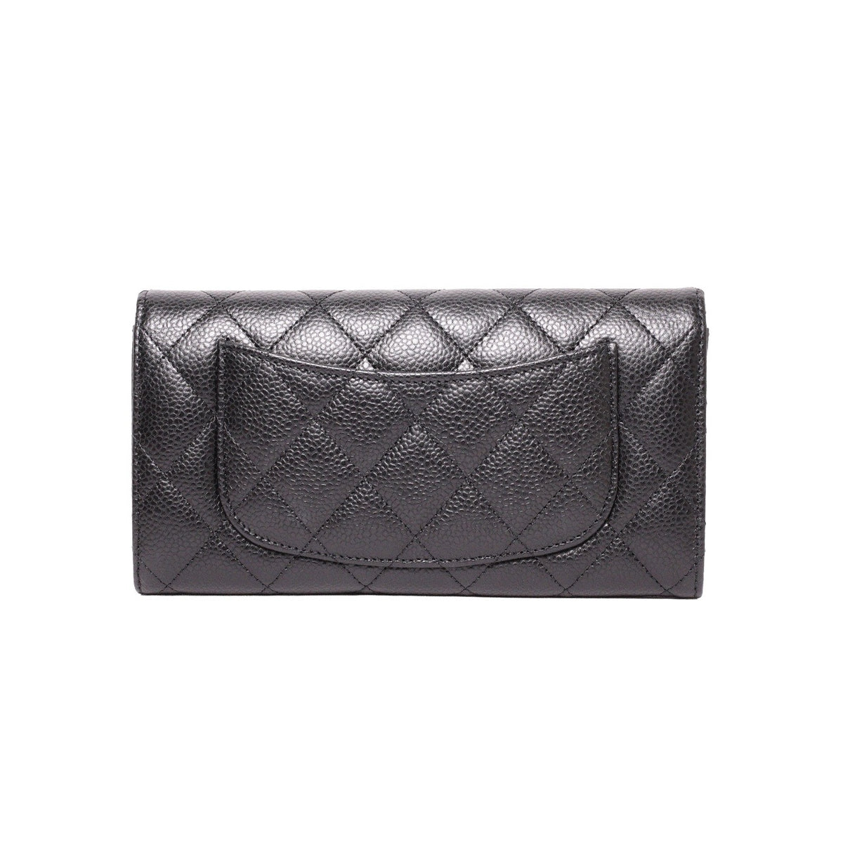 CHANEL  經典金色雙C LOGO菱格荔枝紋牛皮釦式長夾
