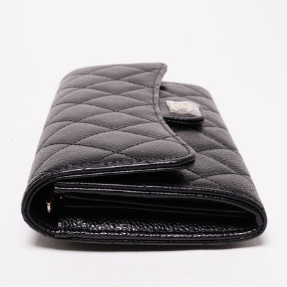 CHANEL  經典金色雙C LOGO菱格荔枝紋牛皮釦式長夾