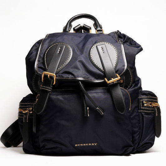 BURBERRY  The Rucksack Vintage 經典金色LOGO翻蓋中型後背包(藍色/M)