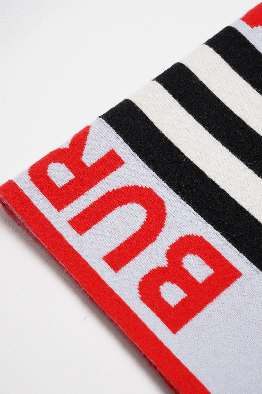 Burberry 羊毛英文LOGO圍巾（紅白條紋）