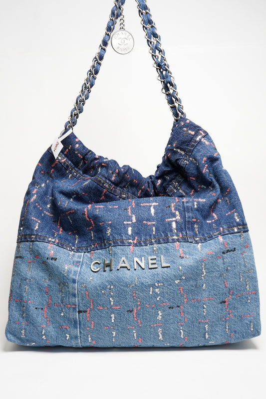 Chanel 23A 22bag 亮片牛仔流浪包（附小包）