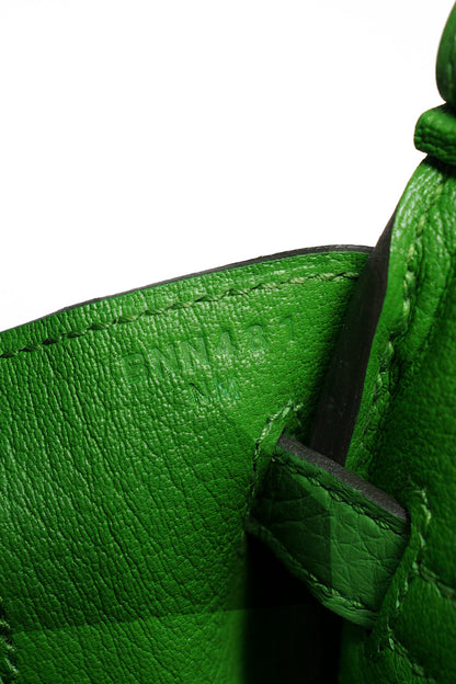 HERMES 愛馬仕 HERMÈS BAMBOU BIRKIN 25CM TOGO B刻 牛皮柏金包(1K 竹子綠/金釦)