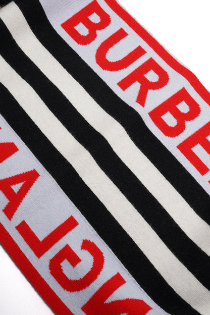 Burberry 羊毛英文LOGO圍巾（紅白條紋）