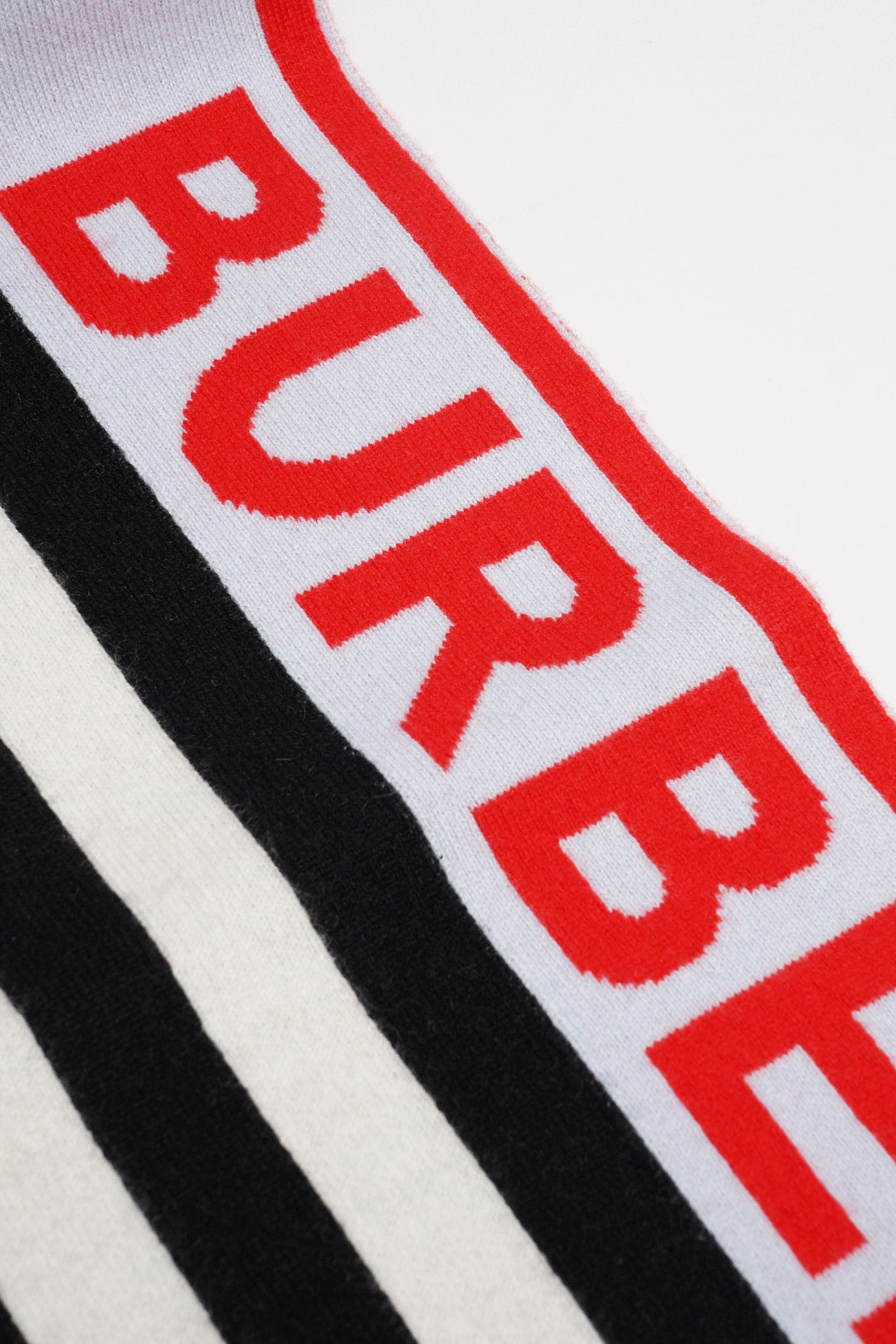 Burberry 羊毛英文LOGO圍巾（紅白條紋）
