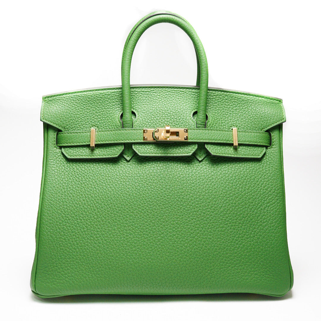 HERMES 愛馬仕 HERMÈS BAMBOU BIRKIN 25CM TOGO B刻 牛皮柏金包(1K 竹子綠/金釦)
