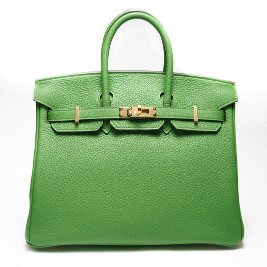 HERMES 愛馬仕 HERMÈS BAMBOU BIRKIN 25CM TOGO B刻 牛皮柏金包(1K 竹子綠/金釦)