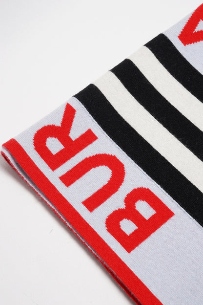 Burberry 羊毛英文LOGO圍巾（紅白條紋）