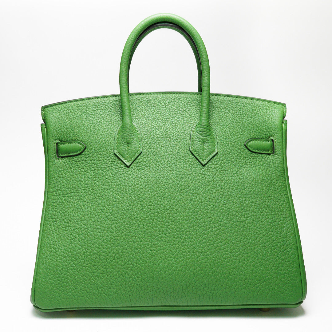 HERMES 愛馬仕 HERMÈS BAMBOU BIRKIN 25CM TOGO B刻 牛皮柏金包(1K 竹子綠/金釦)