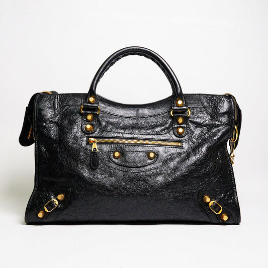 Balenciaga City中號 黑金機車包