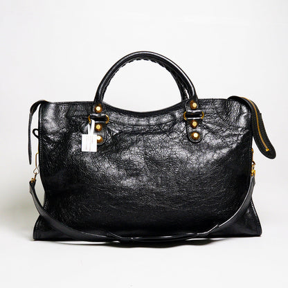 Balenciaga City中號 黑金機車包