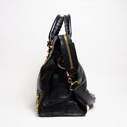 Balenciaga City中號 黑金機車包