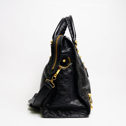 Balenciaga City中號 黑金機車包