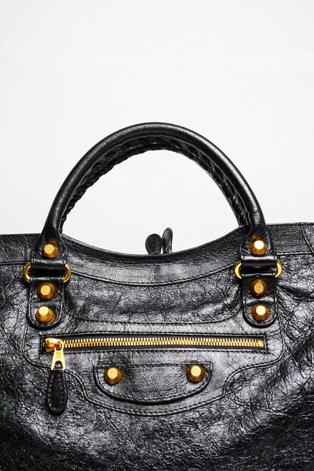 Balenciaga City中號 黑金機車包