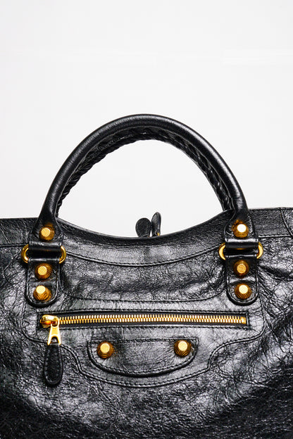 Balenciaga City中號 黑金機車包