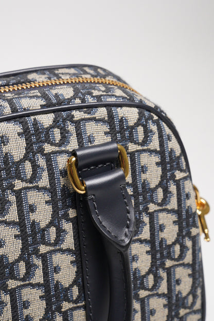 DIOR Groove 20 經典刺繡緹花布二用波士頓包(藍色)