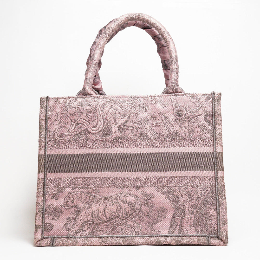 Dior動物園粉色小號Book Tote+送提把粉色絲巾