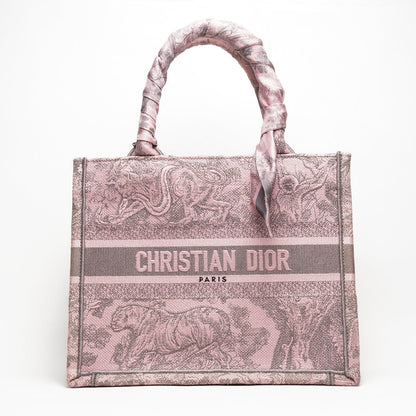 Dior動物園粉色小號Book Tote+送提把粉色絲巾