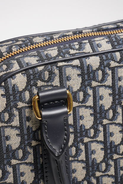 DIOR Groove 20 經典刺繡緹花布二用波士頓包(藍色)