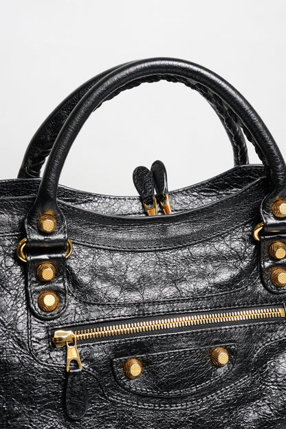 Balenciaga City中號 黑金機車包