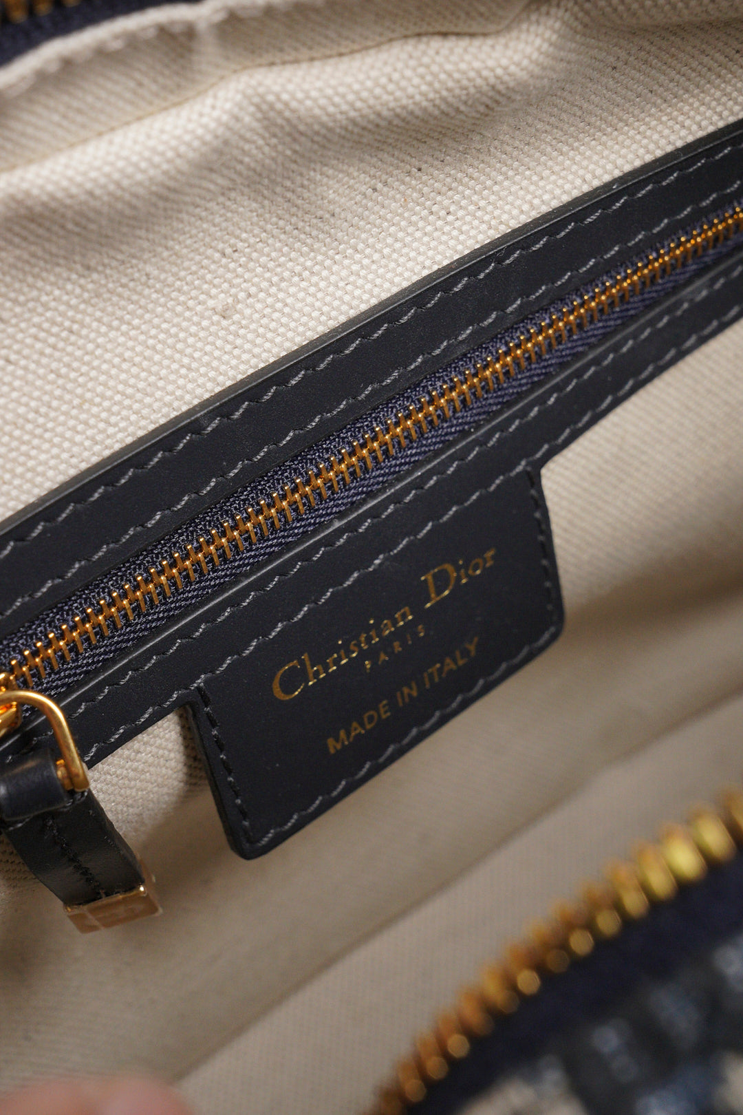DIOR Groove 20 經典刺繡緹花布二用波士頓包(藍色)