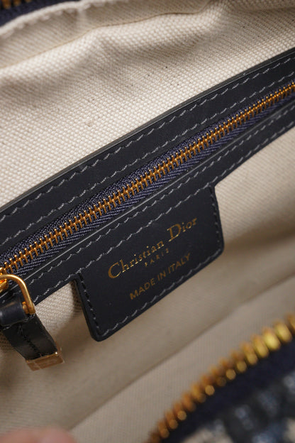 DIOR Groove 20 經典刺繡緹花布二用波士頓包(藍色)